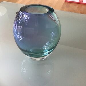 Kosta Boda Blue Selene Art Glass Vase 1989 Kjell Engman 8" Signed Numbered RARE